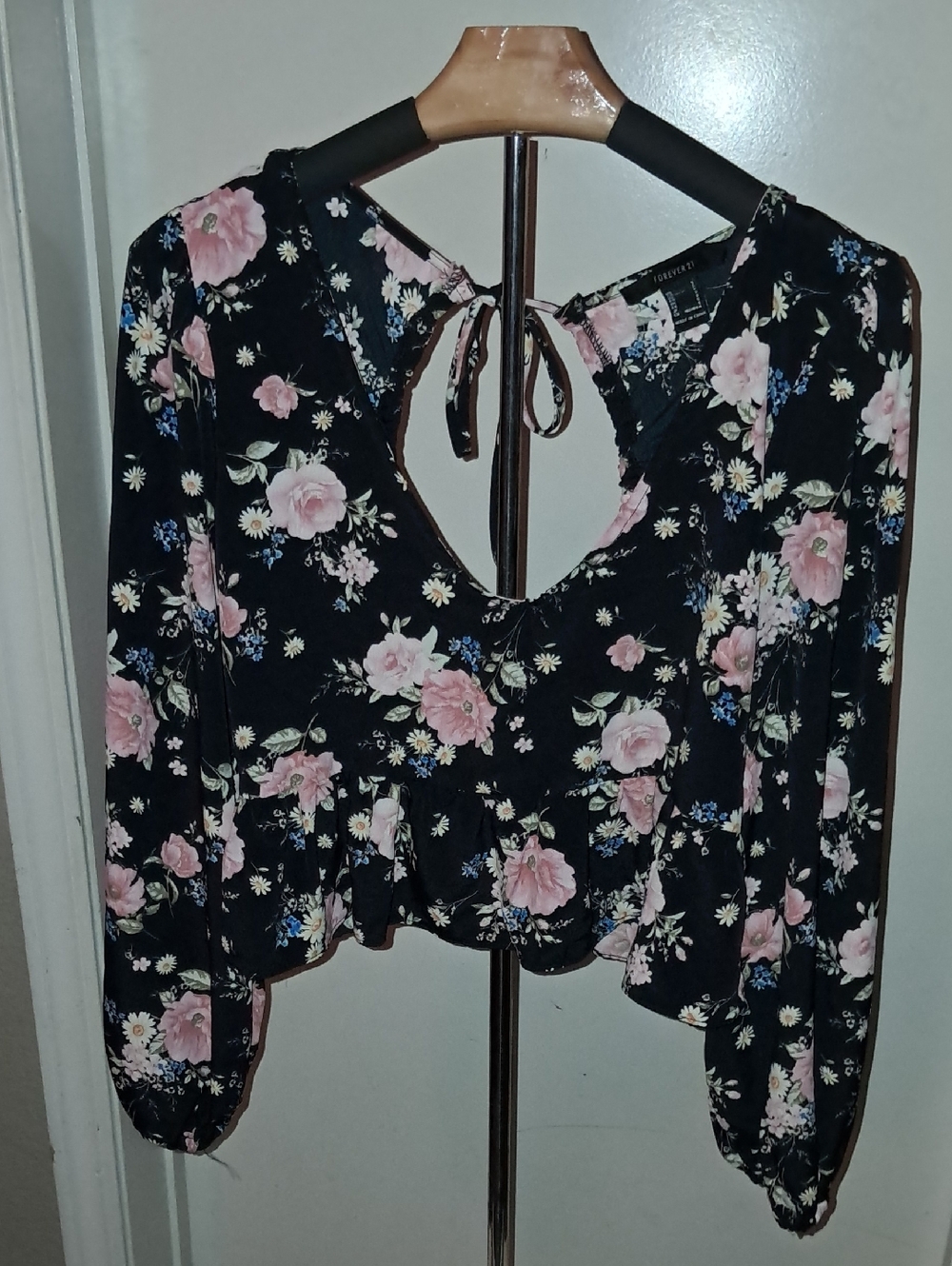 Forever 21 Black Blouse with Pink Floral Print